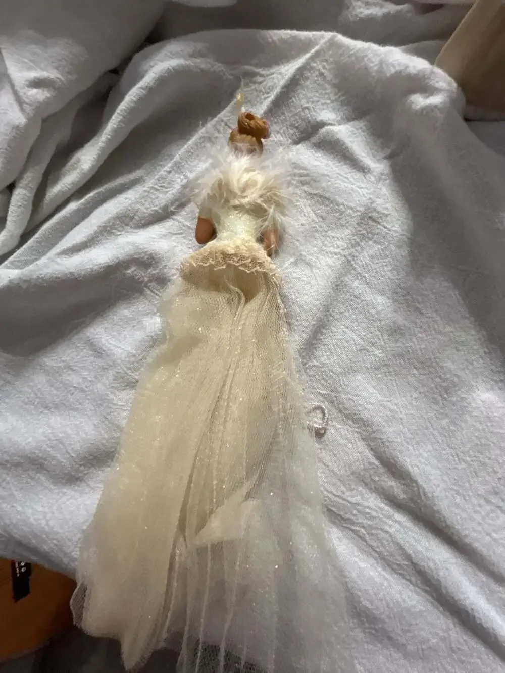 Victorian Style Lady Figurine Hanging Ornament with Lace and Tulle Gown